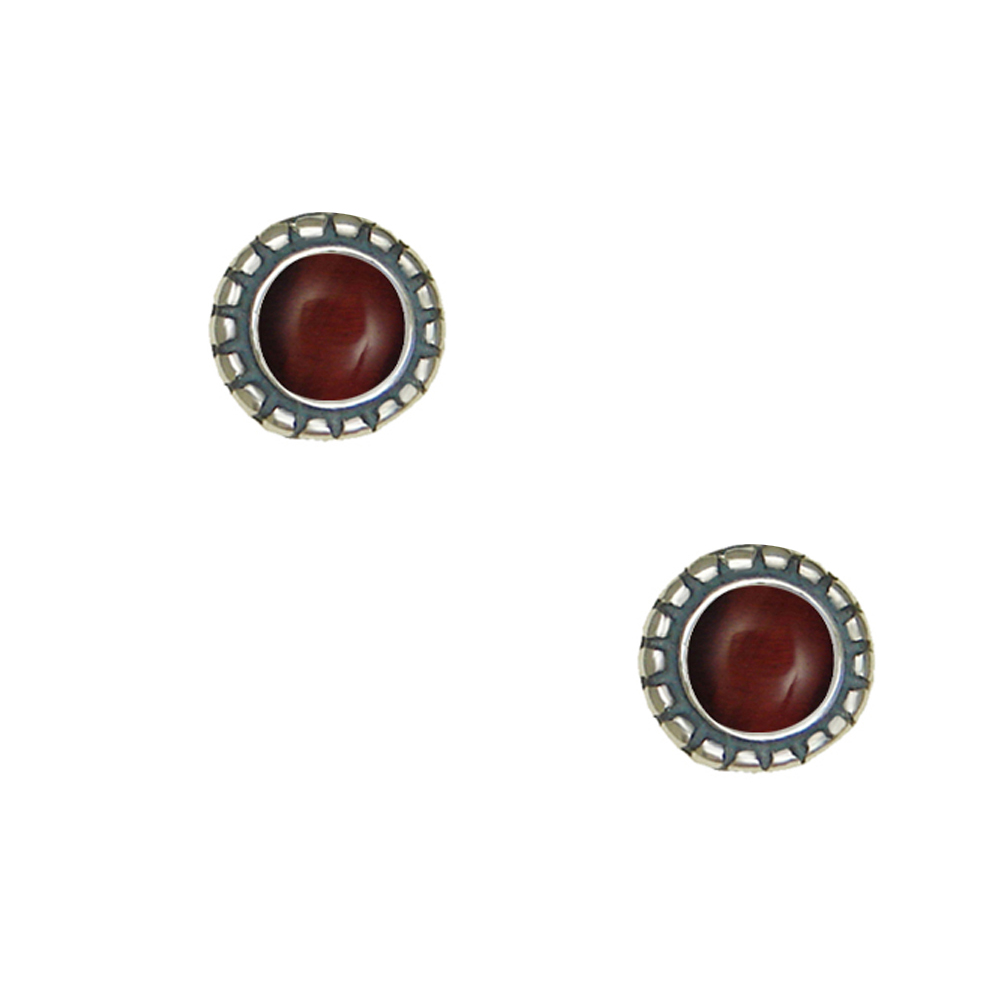 Sterling Silver Little Red Tiger Eye Post Stud Earrings
